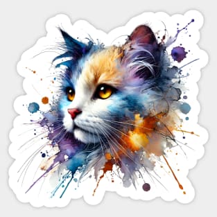 Abstract Watercolor Cat Sticker